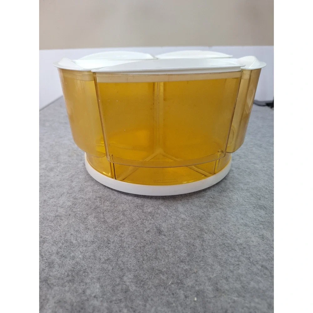 Rubbermaid Spin Tray Carousel Organizer Set with Lids VTG Harvest Gold JB1-2443
